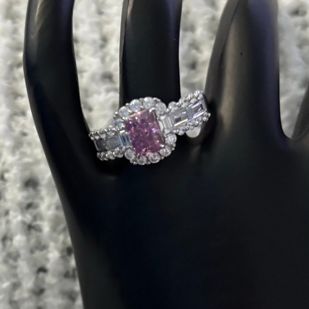 Pink Radiant CZ Sterling Silver Ring